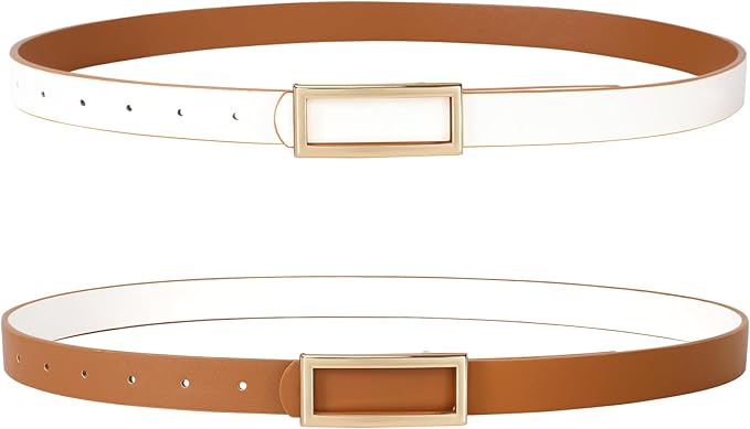 SANSTHS Skinny Reversible Belts for Women, Two-in-one Women Thin Belt for Dresses Jeans Pants with Gold Buckle