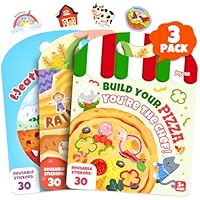 JoyCat 3 Pack Reusable Sticker Books: Farm, Pizza-Making, Weather - 90 Pcs Stickers for Toddlers, Kids Sticker Plane Activities, Road Trip Travel Toys, Birthday Gifts for Boys and Girls