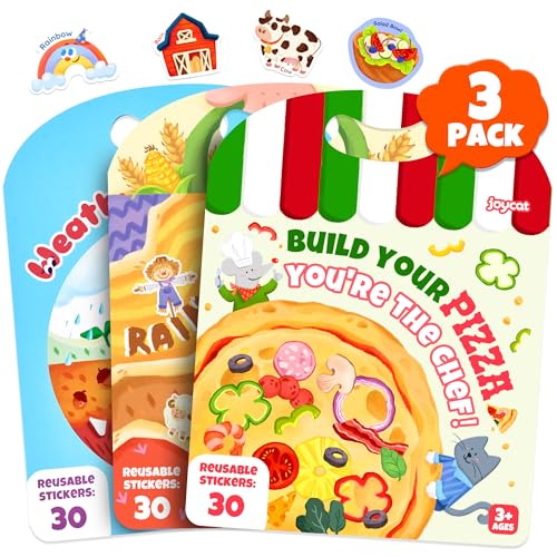 JoyCat 3 Pack Reusable Sticker Books: Farm Pizza-Making Weather