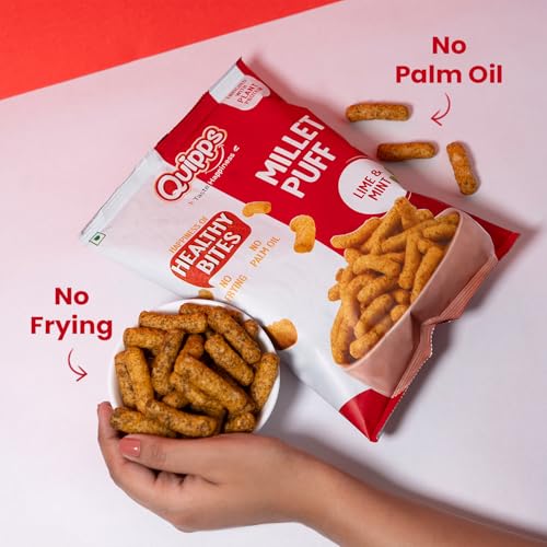 Image of Quipps Millet Puff Lime & Mint | Healthy Millet Snack | Non-Fried Roasted Puffs | High Fiber & Plant Protein | Gluten Free, Vegan, Non-GMO | No Preservatives, No Palm Oil | Light & Crunchy Healthy Snack for Office & Travel | Vegetarian | 60g
