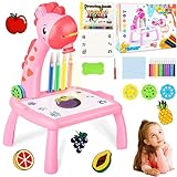 Colmanda Mesa de Proyector de Dibujo, Proyector de Dibujo para Niños, Mesa de Aprendizaje Multifunción, Mesa de Proyector, Proyector Inteligente para 3 a 8 Niños y Niñas (Jirafa-Rosa)