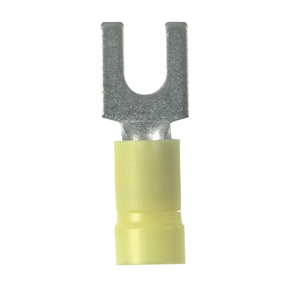 Panduit PV10-6F-L Fork Terminal, Vinyl Insulated, 14 - 10 AWG, #6 Stud Size, Funnel Entry, Yellow (50-Pack)