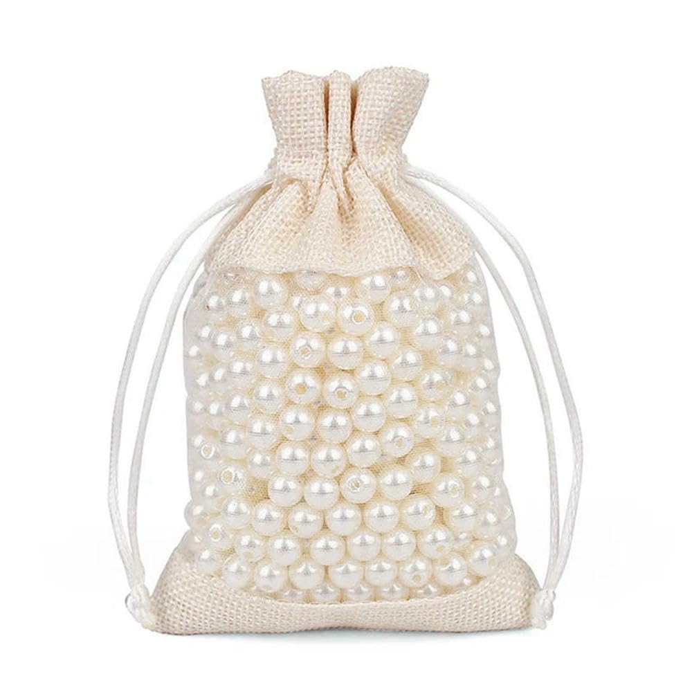 Lot de 25 pochettes de rangement en toile de jute et de coton avec cordon de serrage - Sacs cadeaux en organza et lin avec cordon de serrage - Plusieurs tailles - Beige - 13 x 18 cm