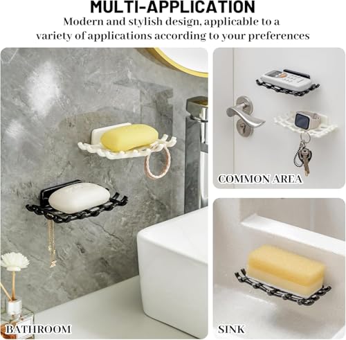 Image of Self Adhesive Soap Holder for Bathroom Wall | Plastic Soap Stand with Drain Tray | Wall Mounted Soap Dish | No Drilling Bathroom Soap Holder (02 Grid Shape Black Color)
