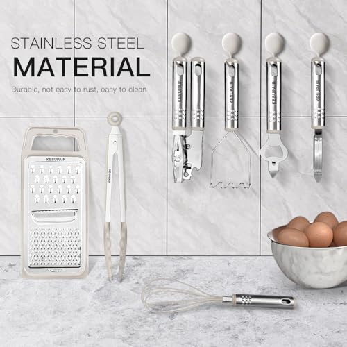 Kitchen Utensils Set - 446°F Heat Resistant Silicone Cooking Utensils Set-Kitchen Tools and Gadgets for Cooking Nonstick Cookware with Tongs,Turner,Spatula,Spoon,Brush,Peeler,Grater,Scissors (Khaki) - Image 5