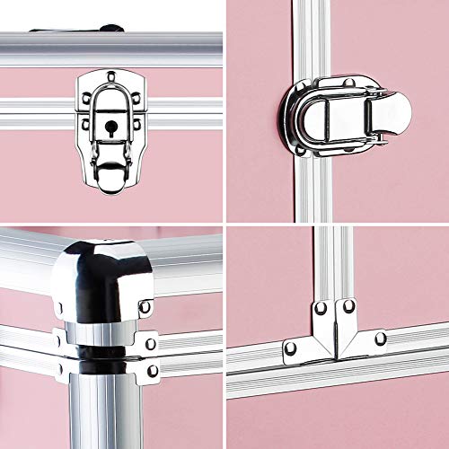 OUDMAY by Amazon - Makeup Case - Professional Rolling Cosmetic Beauty Storage With Mirror and Folding Trays Pink