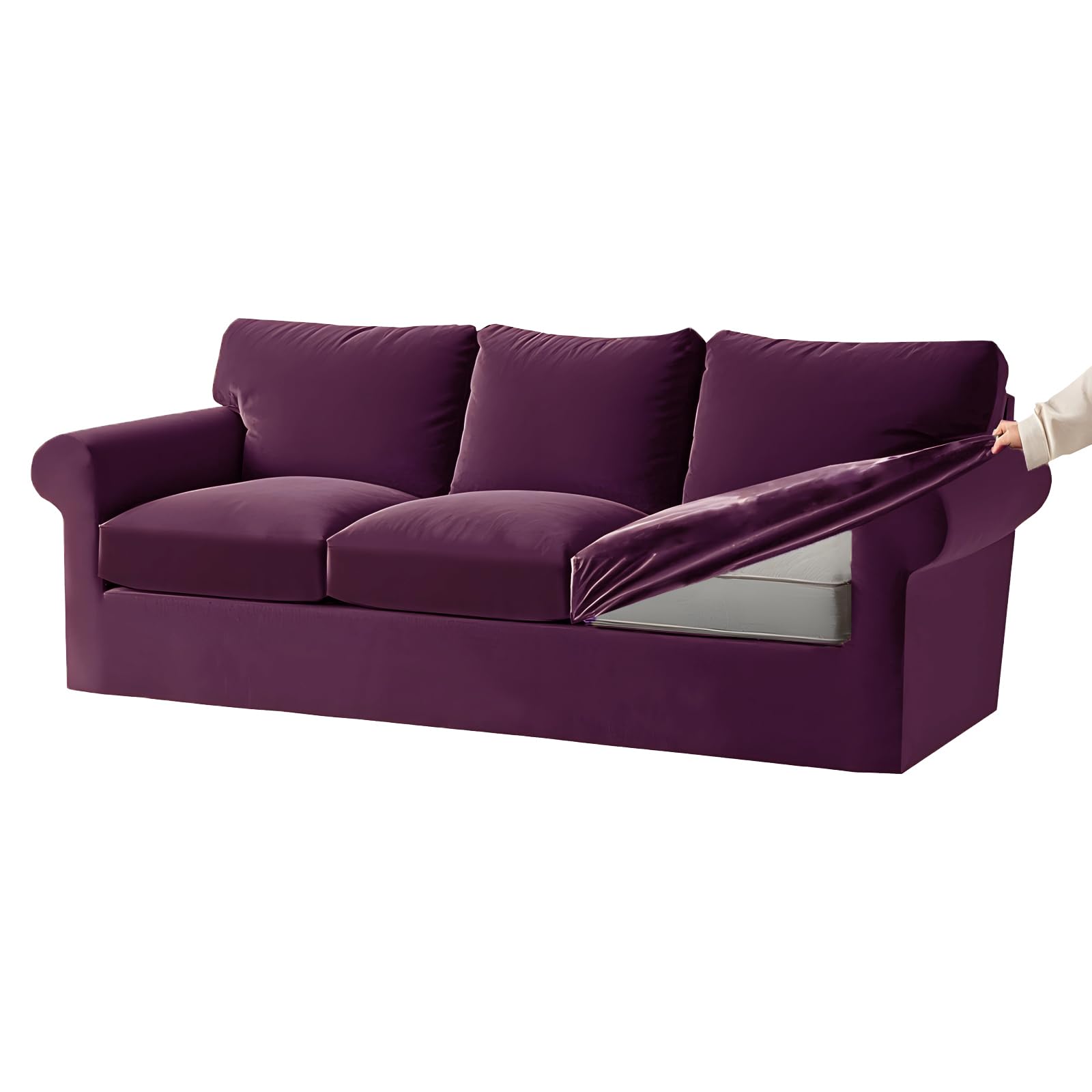 KYJSW Stretch Ektorp Sofa Cover with Separate Seat Cushions and Backrests Covers Velvet Sofa Slipcovers with Elastic Band 1 2 3 4 Seater Set (Purple,3 Seat Set 7 PCS)