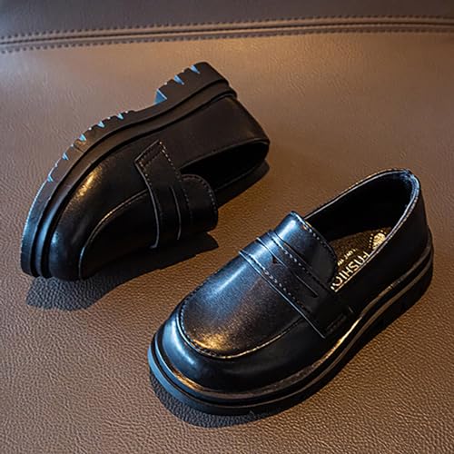 Kids Boys Girls Soft Leather 𝐎xfords Dress Wedding Shoes Rubber Sole Water-Proof Lace Up Ankle Shoes Loafers4