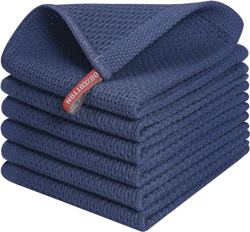 Image of 100% Cotton Kitchen Dish Cloths, 6 Pack Waffle Weave Ultra Soft Absorbent Dish Towels for Drying Dishes Quick Drying Kitchen Towels Dish Rags, 13.4 X 13.4 Inches (Dark Blue, Pack of 6)