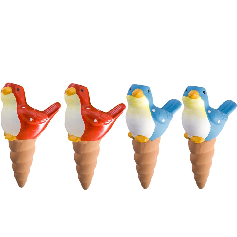 DHwebWLPCeramic Plant Waterer,Terracotta Watering Stakes Set of 4PCS,Cute Animal Bird Seft Watering Planters Spikes for Vacation Outdoor Indoor