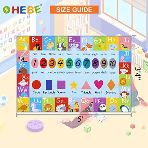 HEBE Kids Play Rug ABC Alphabet Numbers Shapes Educational Area Rug Machine Washable Baby Crawling Mat Non Skid Kid Play Mat Carpet for Girl Boy Bedroom Playroom 3'4"x5' 2 51r6KrALHTL. AC
