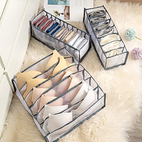 SXNING Dormitory closet organizer for socks home separated underwear storage box 6/7/11 grids bra organizer Set foldable drawer organizer (Gray)