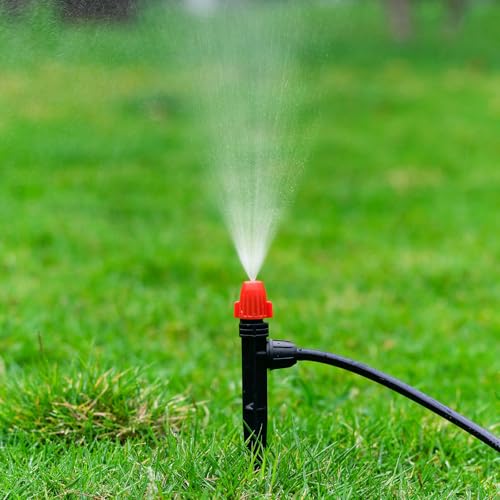 Image of 360 Adjustable Drip Spray Emitters for 1 /4 inch Tubing, 30pcs | Drip Sprinkler Heads for Lock Barb Parts, with Stake, Drip Irrigation System