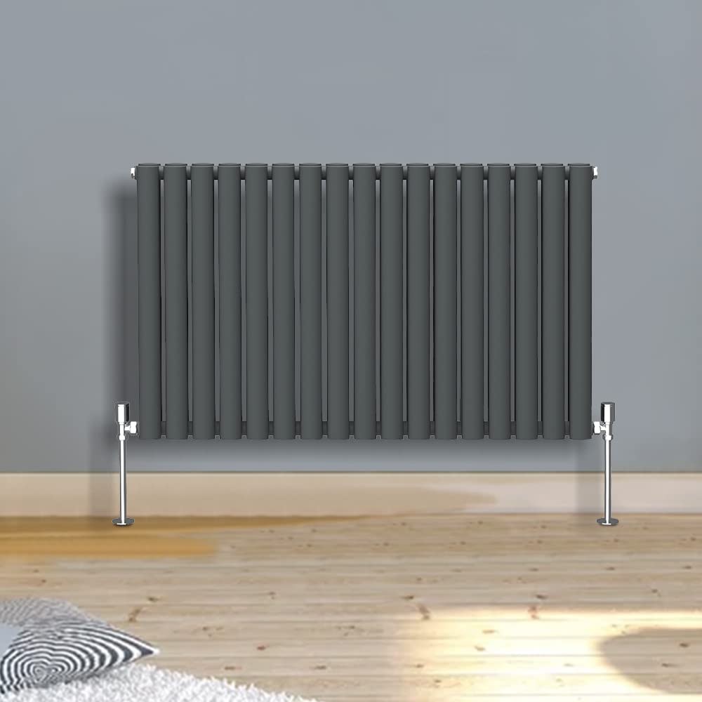 Warmehaus Anthracite Designer Radiator Horizontal Oval Column Double Panel Rad 600x1003mm