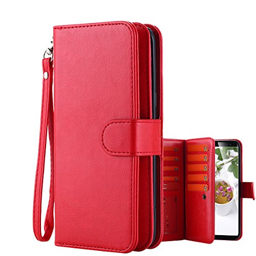 Galaxy S8 Plus Case, LONTECT PU Leather 9 Card Slot Wallet Folio Case with Detachable Magnetic Hard Case for Samsung Galaxy S8 Plus - Red