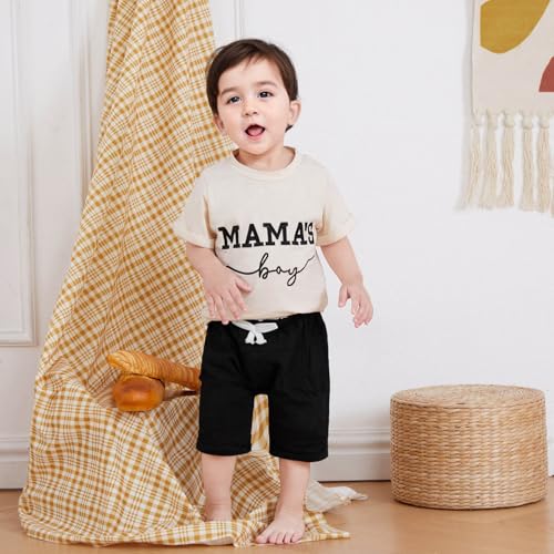 Toddler Baby Boy Summer Clothes Mamas Boy Embroidery T-shirt Top Elastic Waist Short Set Newborn Infant Boy Outfits3