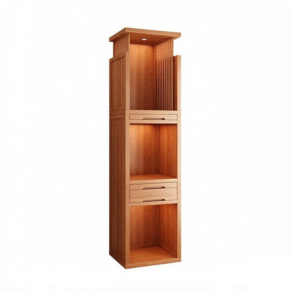 ZZlei2yu-12 buddhist altar shelf Solid Wood 3 - Tier Buddhist Shrine Cabinet Home Altar(Natural,Small)