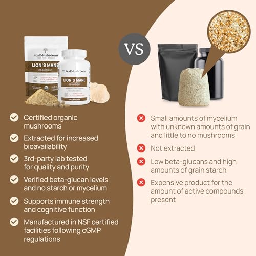 Real Mushrooms RM-LM-P-CAPS Lion’S Mane Capsules - Organic Lions Mane Mushroom Extract For Cognitive Function & Immune Support - Brain Mushroom Supplements thumb #4