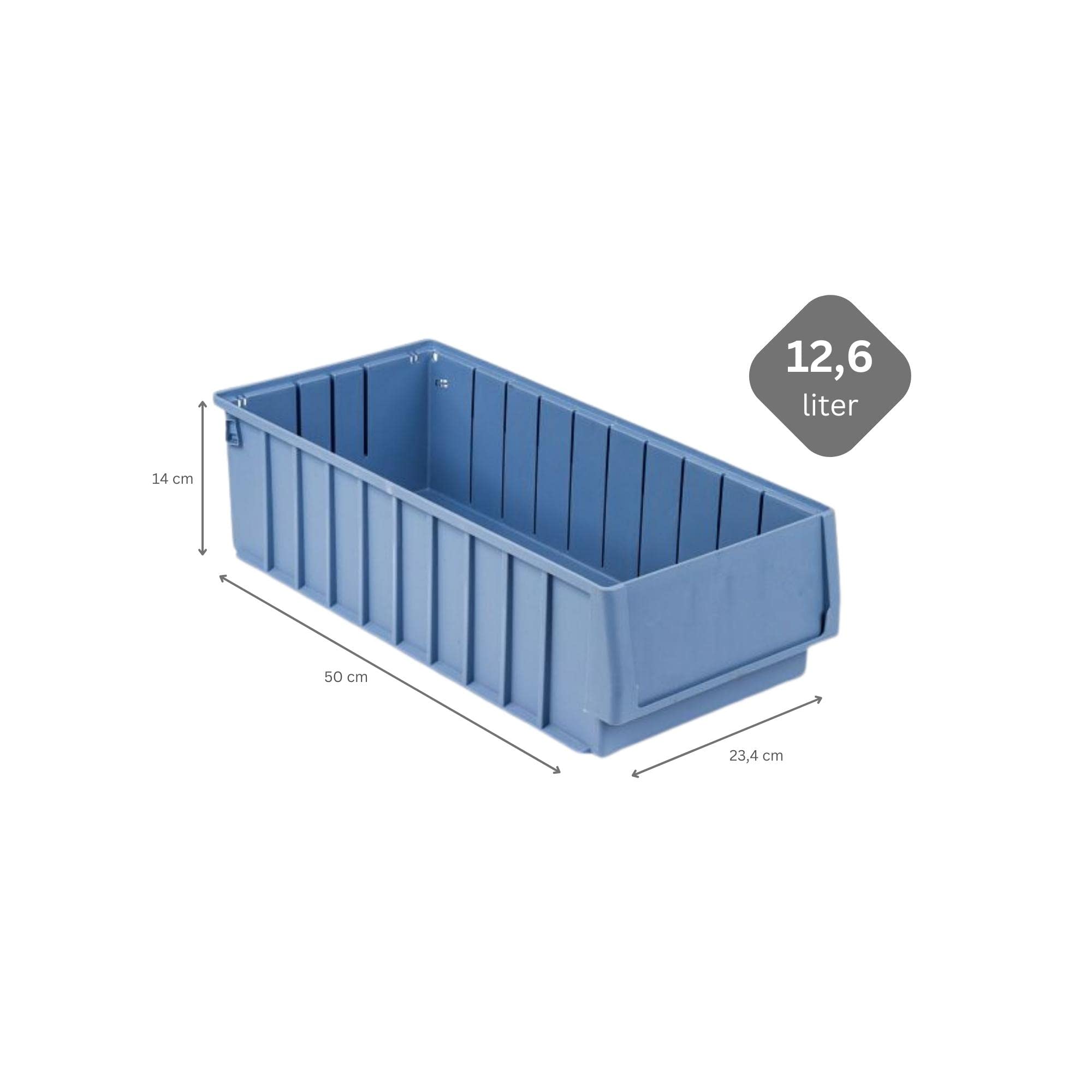 SparSet 10x Regalkasten 500 BH mit Etikett & Schutzhaube | HxBxT 14x23,4x50cm | 12,6 Liter | Sichtlagerkasten, Sortimentskasten, Sortimentsbox, Kleinteilebox
