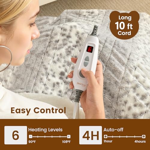 Image of Bearhug Electric Heated Throw Blanket 50 inch x 60 inch, Reversible Faux Fur & Sherpa, 6 Heating Levels & 4H Auto Off, Over-Heat Protect, ETL Certification, Machine Washable