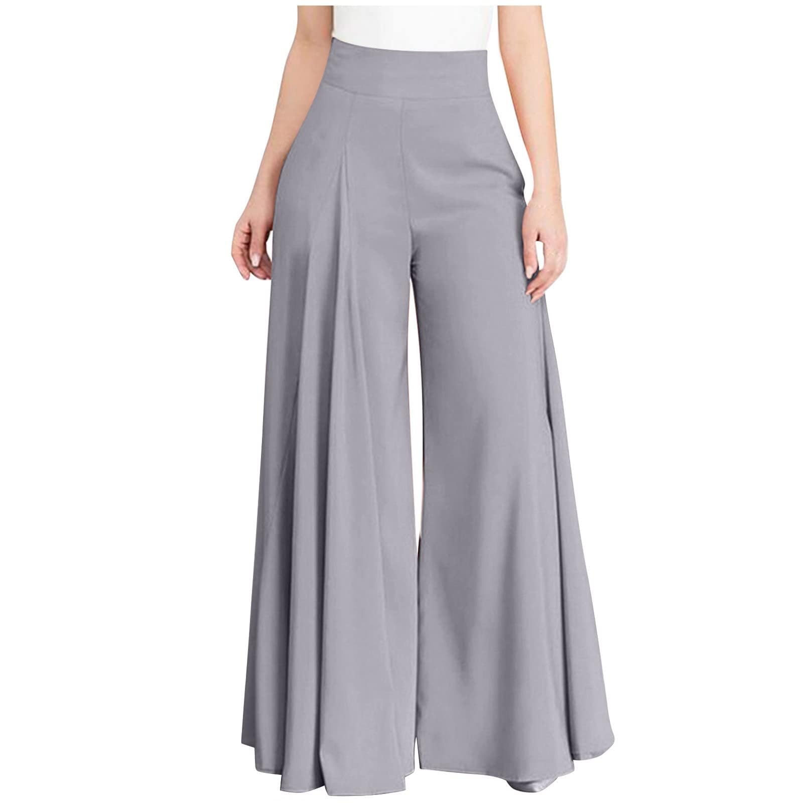 Wide Leg Palazzo Pants for Women Casual High Waist Flowy Trouser Soft Stretchy Lounge Pant with Pocket