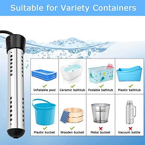 image for Aubric Immersion Water Heater, 2000W Portable Electric Instant Bucket 