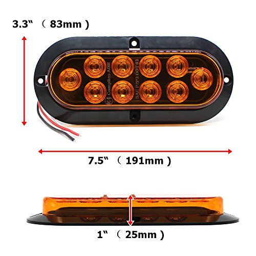 TMH (Pack of 2) 6 Inch 10 LED Surface Mount Oval Amber Turn Signal Side Marker Tail LED Light for Truck Trailer Trail Bus 12V DC