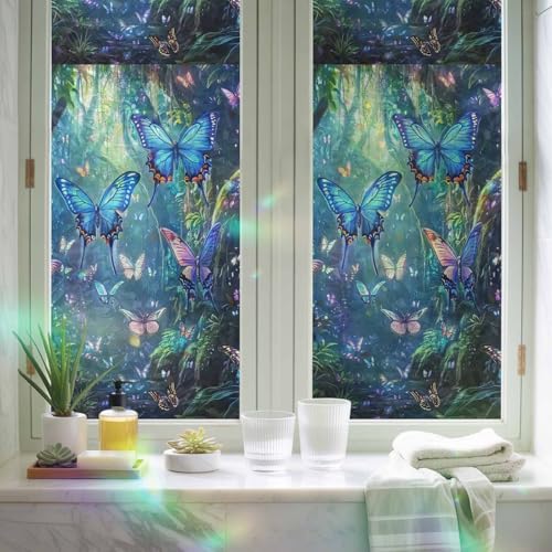 Película decorativa de privacidad para ventana azul miniatura 3