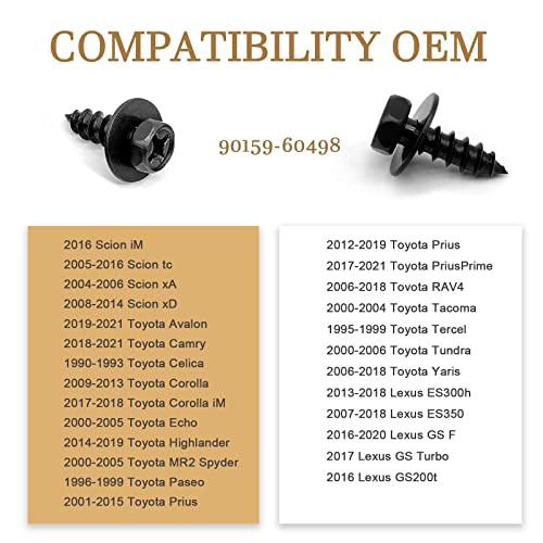 30Pcs Hex Head Tapping Screw Oe 90159-60498, Screws Replacement For Rav4 Avalon Camry Highlander Prius Es300H Gs350 #TOP5