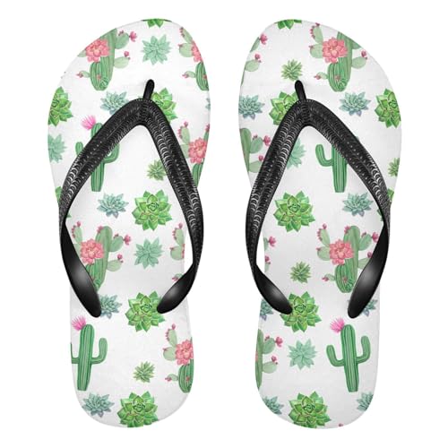 Cactus Flower White Flip Flops for Beach Thong Sandals Anti-slip Lightweight Flat Slippers for Travel Summer Outdoor
