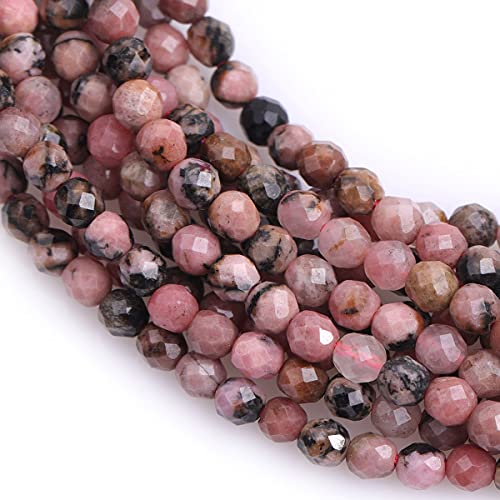 Gem-Inside 3 mm schwarzer Rhodolith, natürlicher Edelstein, facettiert, rund, Halbedelstein, lose Rocailles, für Schmuckherstellung, 38,1 cm Strang