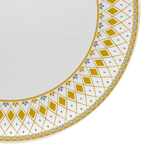 Image of CELLO Filigree Divine Series Opalware Dinner Set of 33 Pieces for Family of 6 | Bone-Ash Free & Leadfree Opal Glass, Microwave & Dishwasher Safe Plates & Bowls Crockery Set for Dining & Gifting