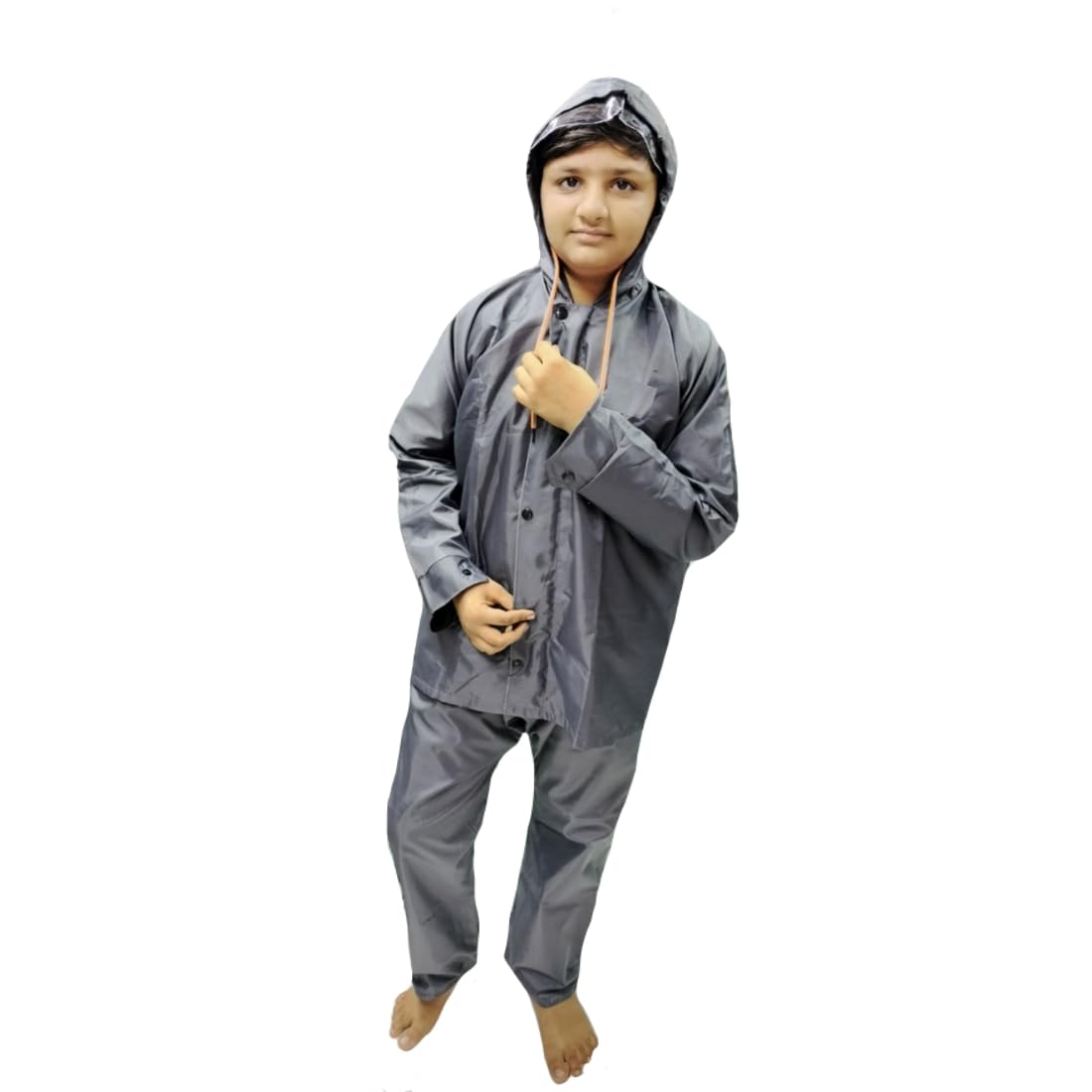 D8211K Rain Coat for Chindren's, Waterproof Raincoat for Kids with Pant Set, Rain Coat for Children with Bag (Grey, 8 Years - 9 Years) 4