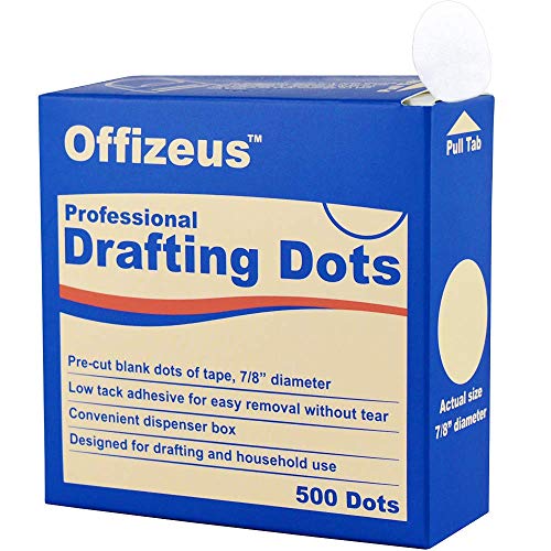 Professional Drafting Dots 500 pcs - Low Tack Pre-Cut Blank Tape - Easy to Use, for Drawing, Blueprint, Artist, Architect