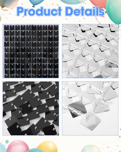 Image of Black Shimmer Square Sequin Wall Panel Backdrop Decoration for Wedding,Anniversary,Birthday,Party,Photo Backdrop,36 Panels Cover 6 x 6 Ft