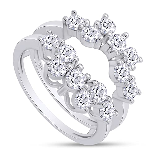 1 1/3 ct t.w Lab Created Moissanite & Lab Grown Diamond Sunburst Halo Guard Enhancer Ring In 14K Gold Over Sterling Silver For Womens (1.33 Ct), Gift For Her