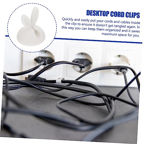 20 piezas organizador de cables con forma de conejo, diseño adorable, fácil instalación para el hogar y oficina, gestión de cables de escritorio miniatura 2