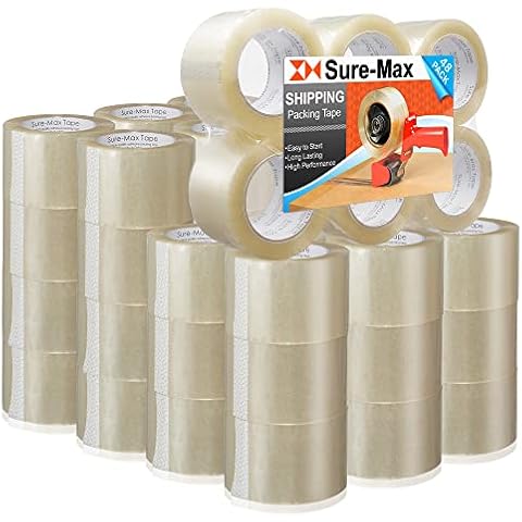 Sure-Max 48 Rolls Extra-Wide Shipping & Packing Tape (3" x 110 yard/330' Each) - Moving & Adhesive Carton Sealing - 2.0mil Clear Cover