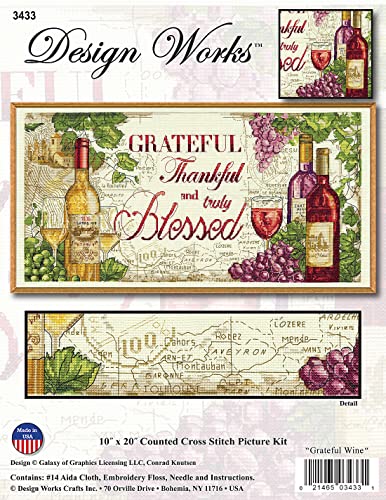 Image of Grateful Wine Counted Cross Stitch Kit