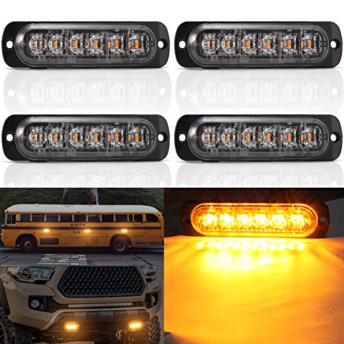 4 x LED Feux Stroboscopique,6 LED Lampe Flash Stroboscope Gyrophare LED Feux Pénétrations Avant Voyant d’Alarme Urgence Strobe Orange 18W 12V/24V pour Voiture Camion Remorque