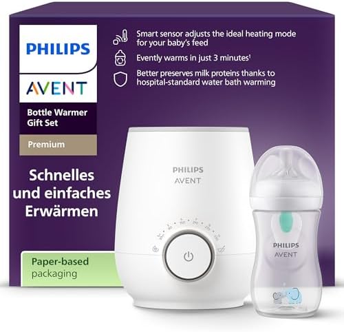 Philips Avent Flaschenwärmer Geschenkset – Schneller Premium-Flaschenwärmer und Natural Response Babyflasche, intelligente Temperaturregelung, automatische Abschaltung, Auftaufunkt