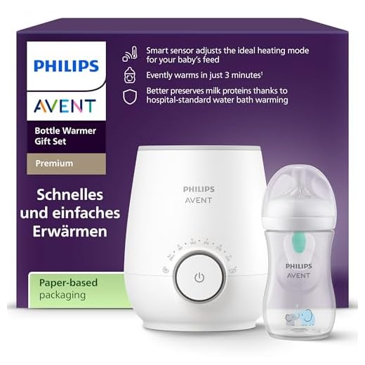 Philips Avent Flaschenwärmer Geschenkset – Schneller Premium-Flaschenwärmer und Natural Response Babyflasche, intelligente Temperaturregelung, automatische Abschaltung, Auftaufunktion, SCF358/10