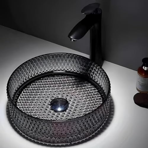 水晶浴室台盆 透明?石形水晶玻璃浴室水槽 ?形台上盆 不含水??(黒,40x40x12cm)