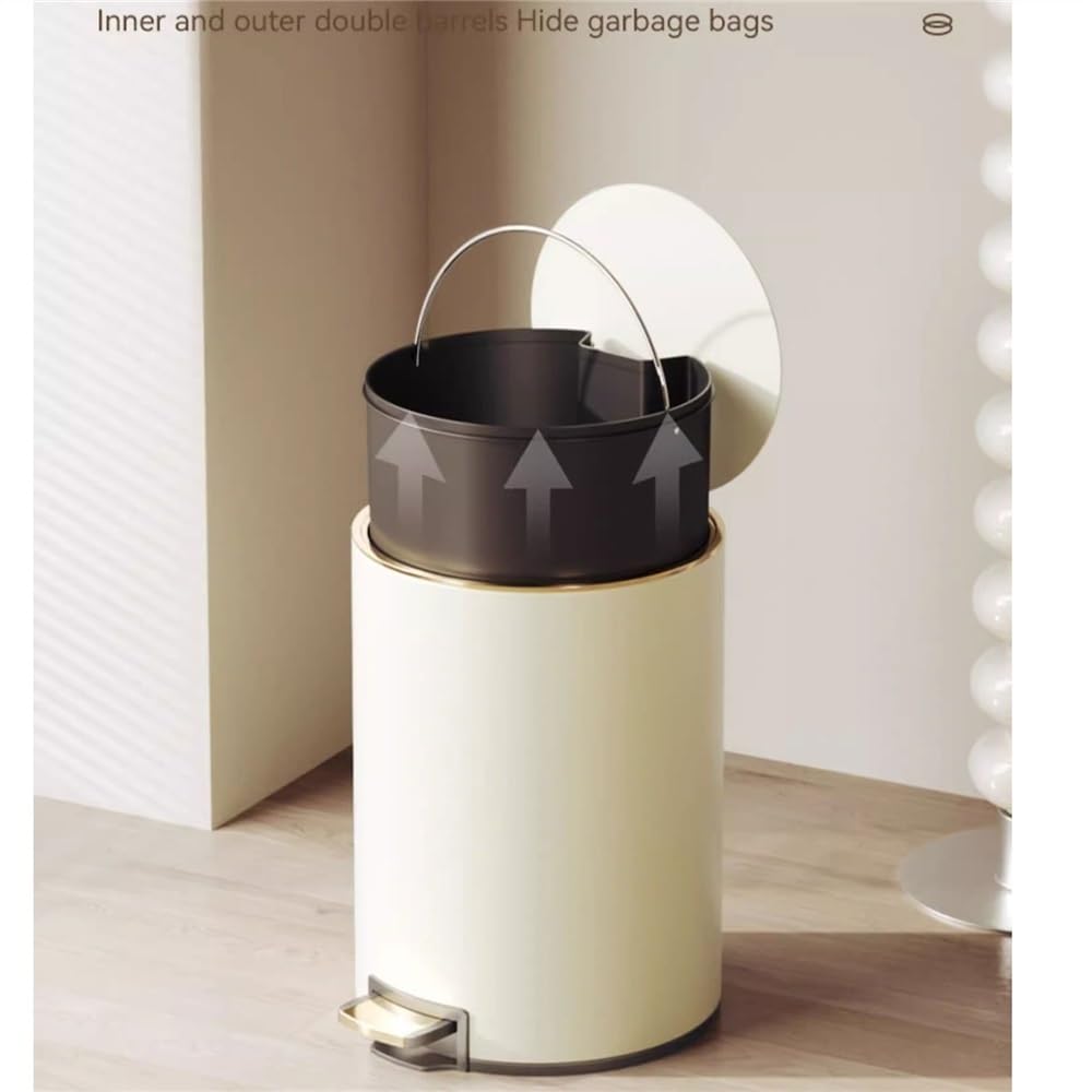 Papelera de Escritorio Bote de basura estilo crema for el hogar, pedal de pie de baño de gran capacidad de acero inoxidable for sala de estar, cocina, con cubierta Cubo de Basura(Negro,Pequeño)