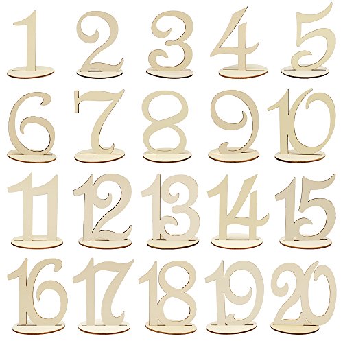 Meetory 1 to 20 Wooden Table Numbers with Holder Base,Wedding Birthday Party Table Decoration