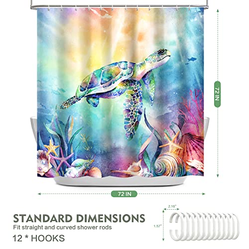 Blue Shower Curtain, Teal Sea Turtle Shower Curtains For Bathroom, Waterproof Quick-Dry Polyester Fabric Shower Curtain, Beach Nautical Shower Curtain Ocean Bathroom Decor With 12 Hooks, 72''X 72'' #TOP5