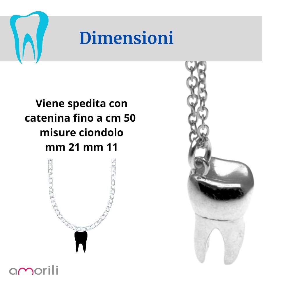 Collana con Pendente Molare Dente in Argento 925 – Gioiello Unisex, Idea Regalo Dentista, Odontotecnico, Amico a Tema Denti - cln0208
