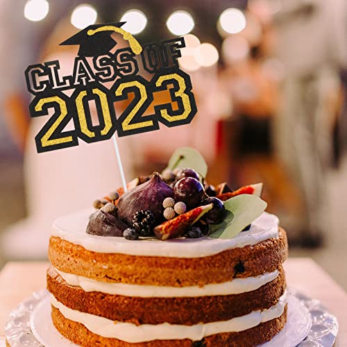 LUOZZY 5pcs Class of 2023 Cupcake Toppers Glitter Class of 2023 Cake Decorations Cake Picks, Black G