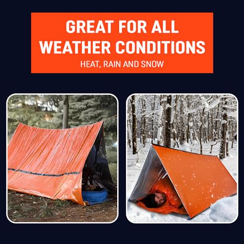 Emergency Survival Tent Life Shelter 2 Person Mylar Tube Tents Tarp with Whistle & Paracord Year-Round All Weather Protection for Car Outdoor Hiking Camping Gear Equipment - Image 4