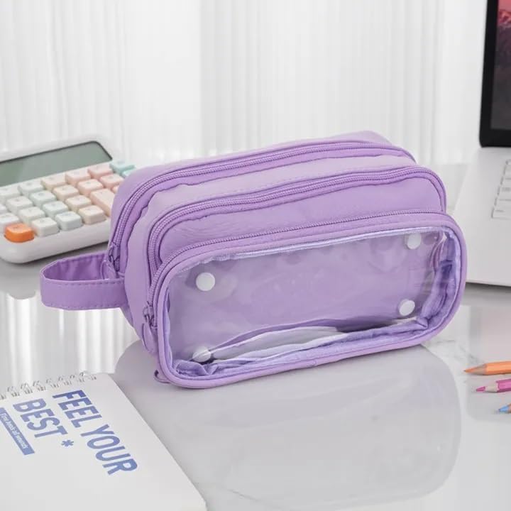 Image of U & U UNIQUE UTILITIES Pencil Pouch for Girls Aesthetic | Large Capacity Pencil Case with Detachable Front Pocket | Cute Pouches for School Girls | Pouch for Stationery (Purple)